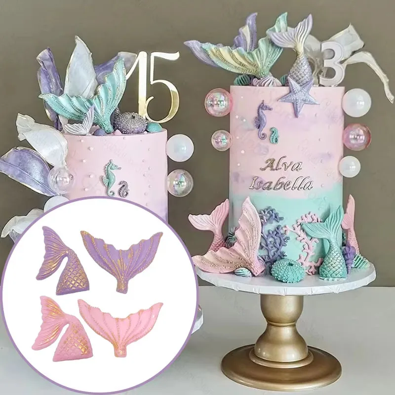 Mermaid Tail Cake Toppers Polymer Clay Mermaid Cake Decorations Iridescent Bubbles Mermaidtail Cake Decoratings Birthday Decor