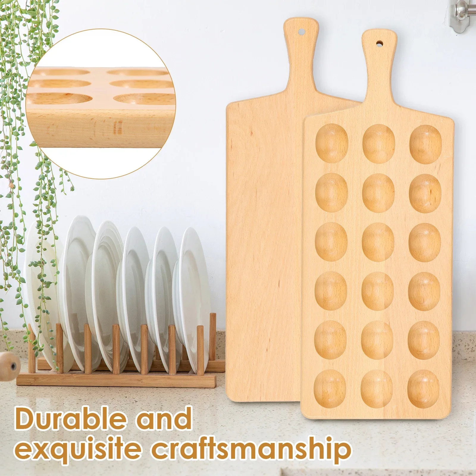 Deviled Egg Tray 18 Holes Wooden Egg Holder with Handle 46x18cm Reversible Deviled Egg Platter Multipurpose Charcuterie Board