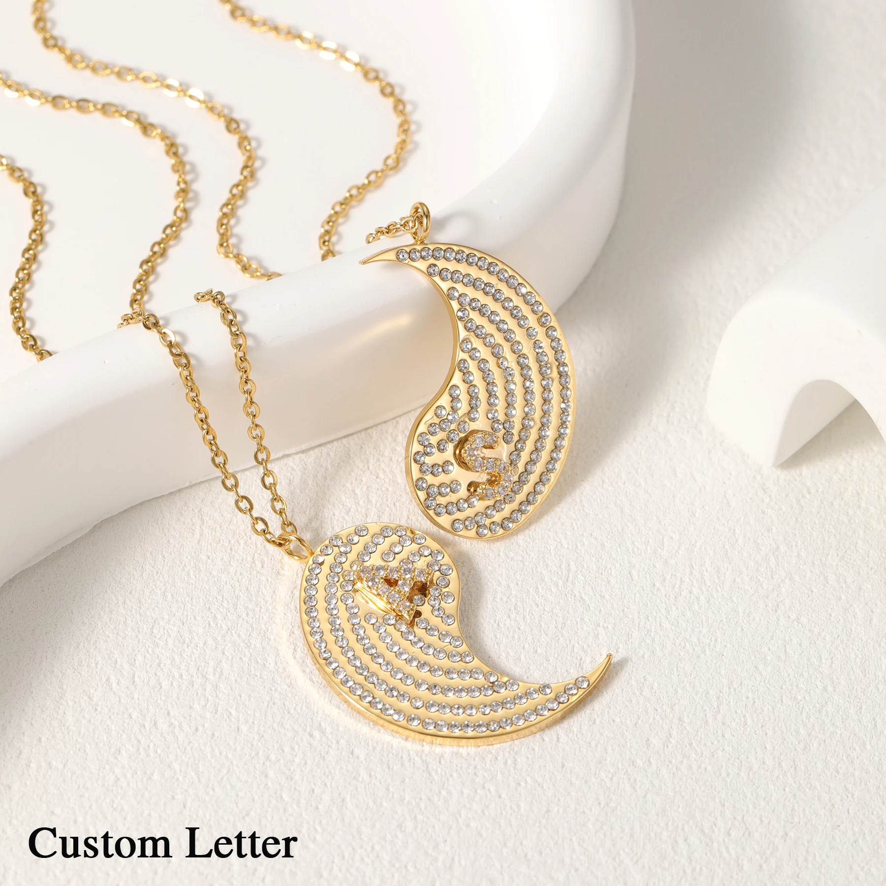 

Custom Letters Stainless Steel Yin Yang Tai Chi Bagua Necklace Couple Pendant Personalized Zirconia Letter Jewelry for Couple