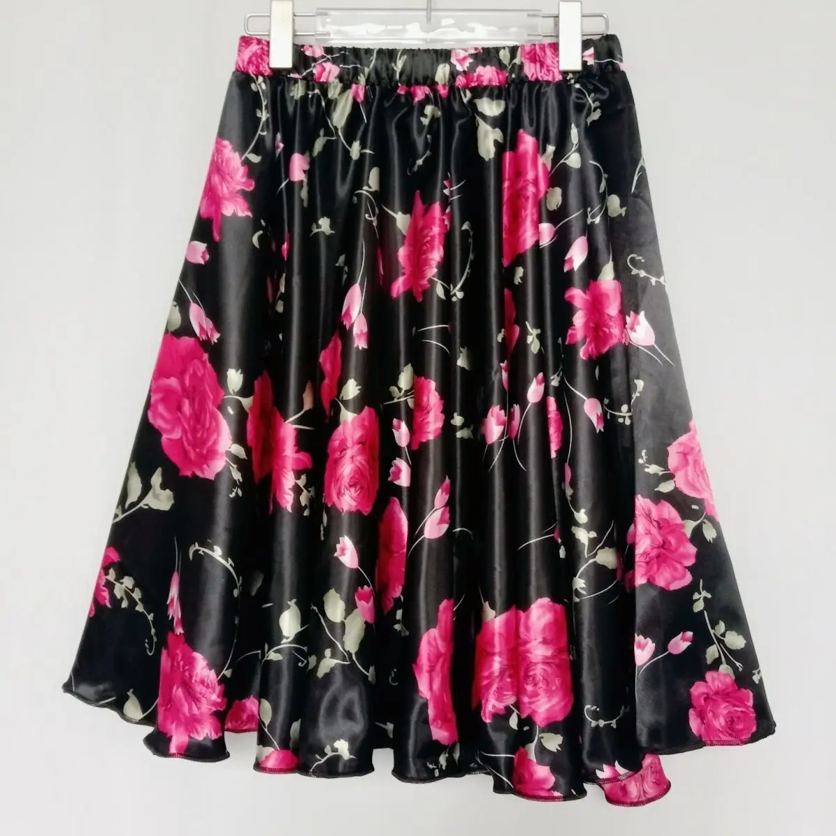 Summer Glossy Satin Silk Skirt Sexy Women High Waist Floral Print Pleated Bottoms