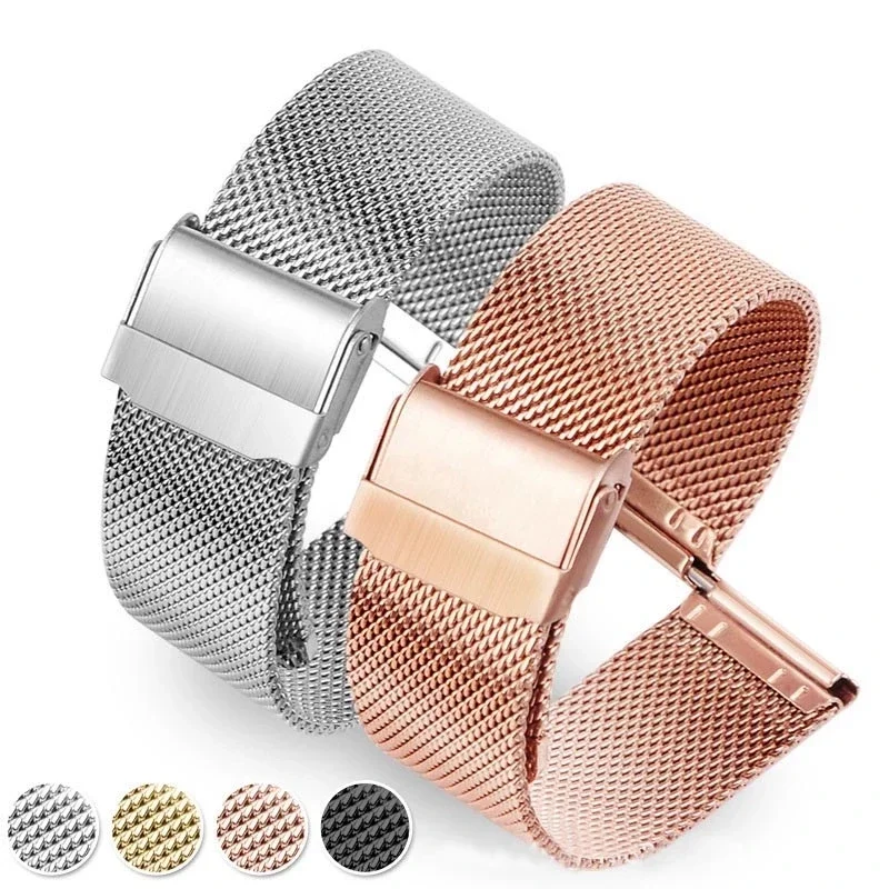 Milanese Watch Band 12mm 14mm 16mm 18mm 20mm 22mm 24mm Universal Stainless Steel Metal Watch Band Strap Bracelet Black Rose Gold