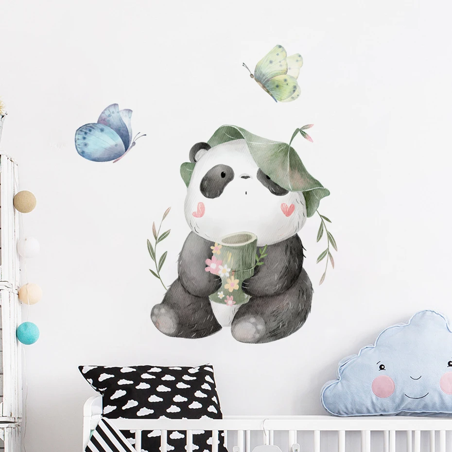 Cartoon Cute Panda Eat Bamboo Wall Stickers for Kids Room Baby Room Door Decor Children's Room Nursary Wall Decals