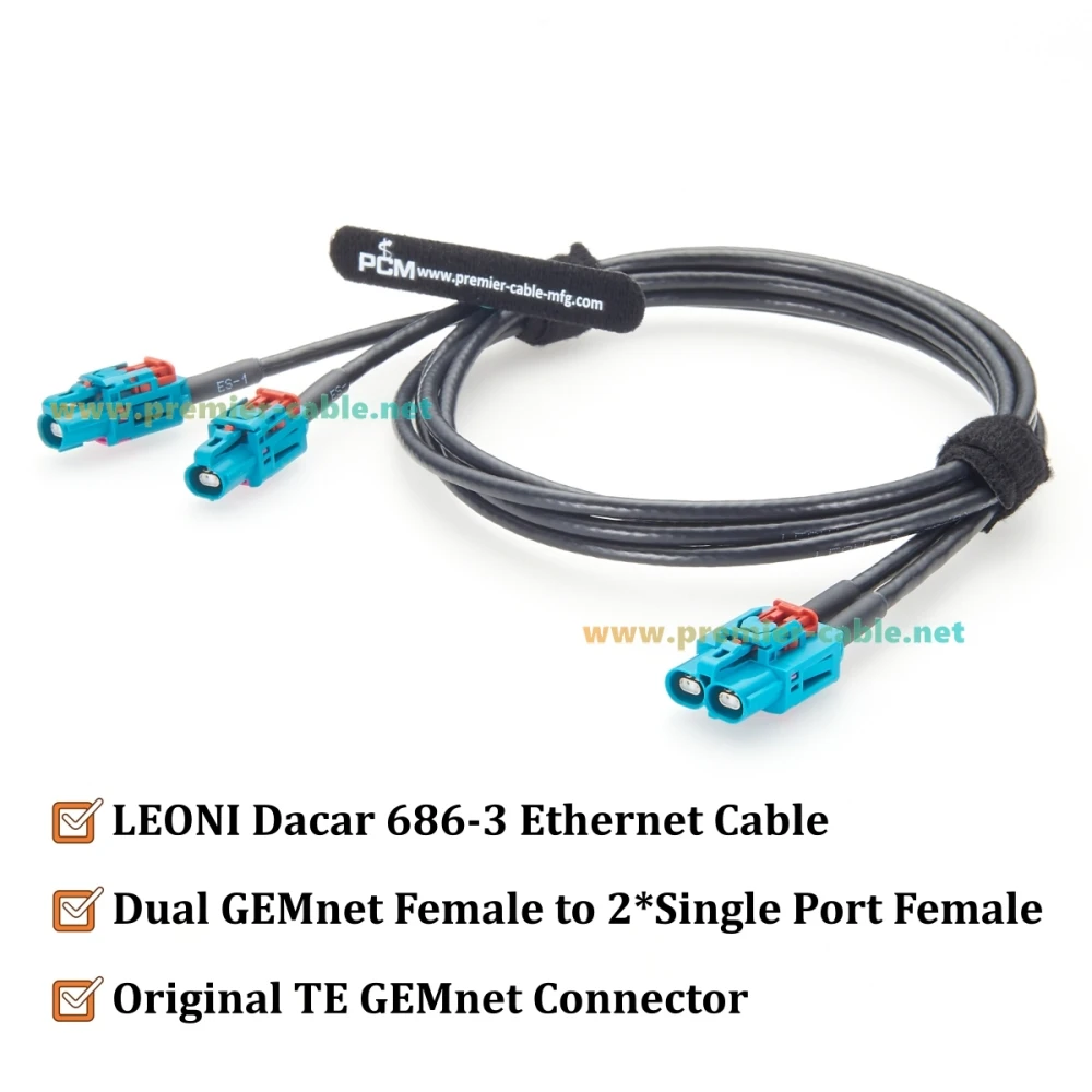 TE GEMnet Automotive Ethernet Splitter Cable GEMnet Dual Port to Single Port 10Gbps 1-2386612-4 to 1-2368022-4 for ADAS, Camera