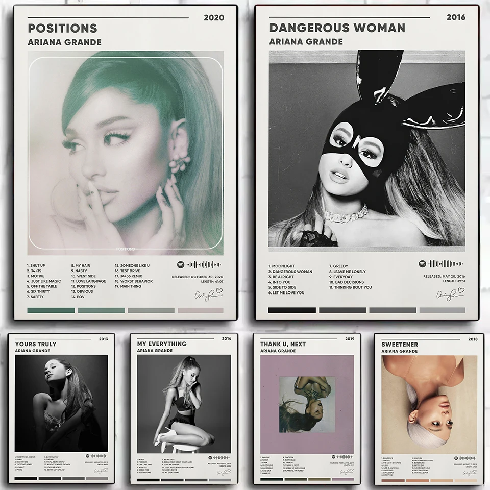 Póster de lienzo con el listado de canciones del álbum de música de la cantante pop A-Ariana, Thank You, Next/Positions, cuadros de pared, decoración del hogar, regalo
