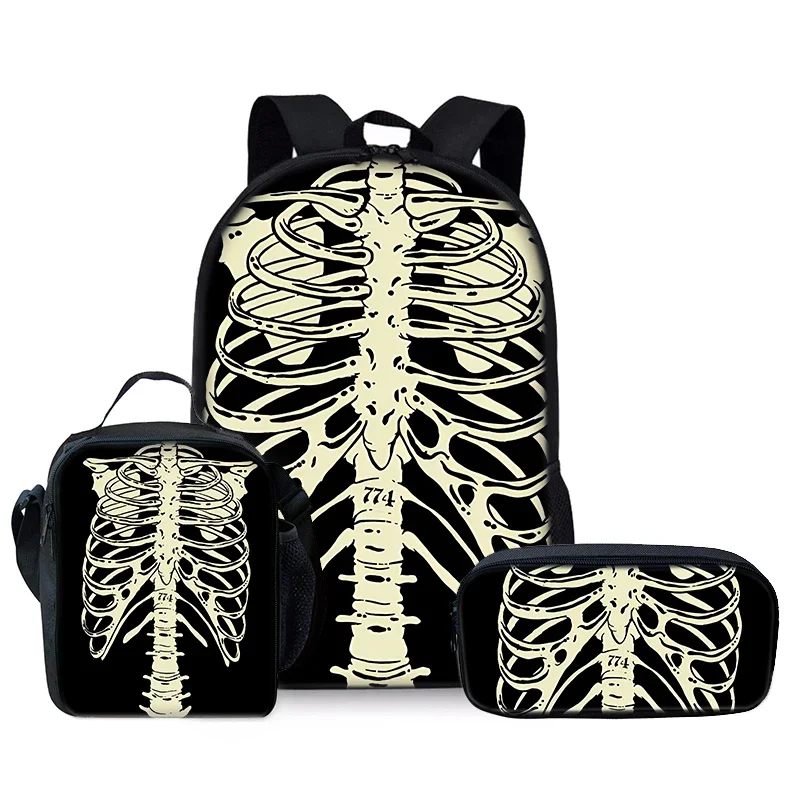 

Skeleton Pattern Three Piece Set Backpacks for Boy and Girls Best Gifts 2D Flat Cartoon School Backpack for Children