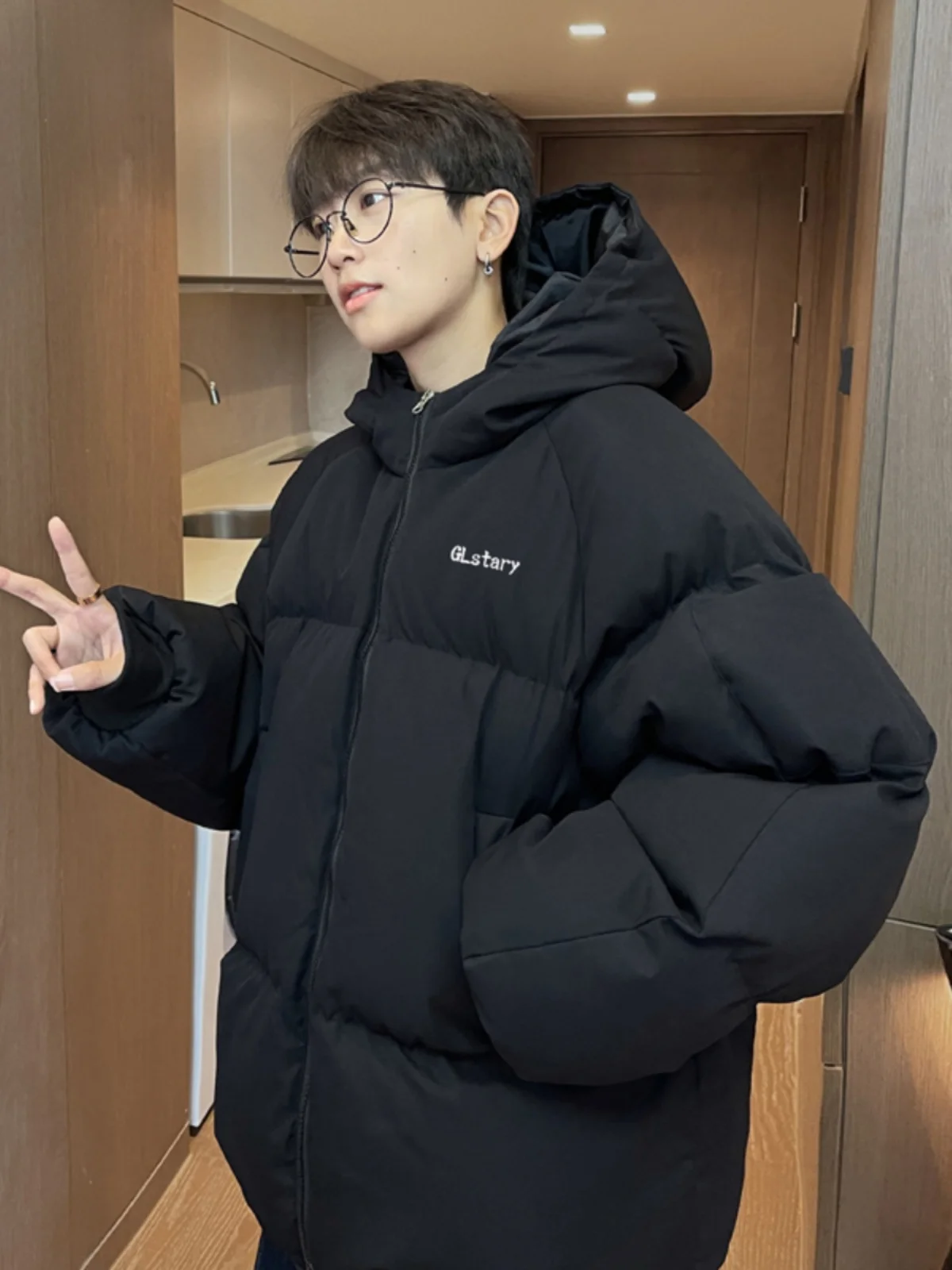 

Oversize American Bla down Cotton Jaet Men's Winter Coat Thiened Bread Sle Loose And Sli Cotton Clothes Trendy