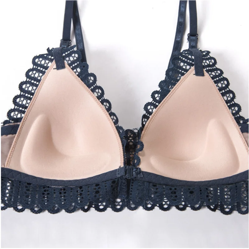 Sexy Lace Wireless Women Bra Backless Brassiere Front Closure Bralette Lingerie Adjusted Push Up Triangle Cup Underwear