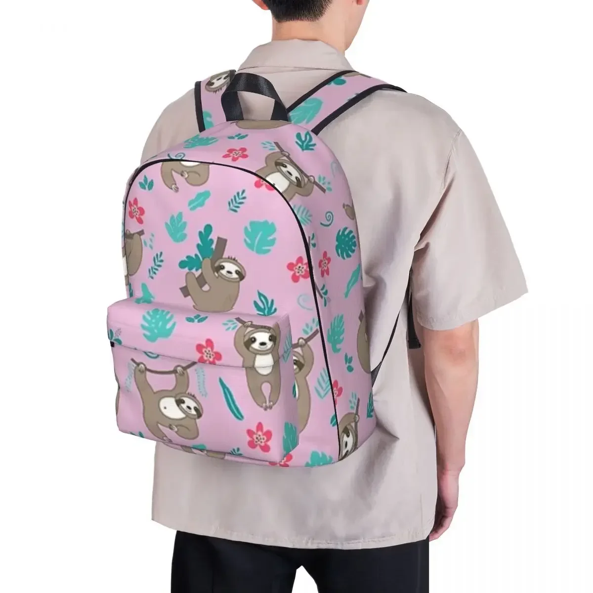 Cute Sloth Pattern Pink Backpacks Student Book bag Shoulder Bag Laptop Rucksack Waterproof Travel Rucksack Children School Bag