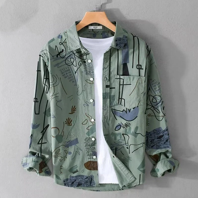 Printed Men's Long-sleeved Shirts High-end Design Niche Shirts Autumn New Thin Jackets Trendy