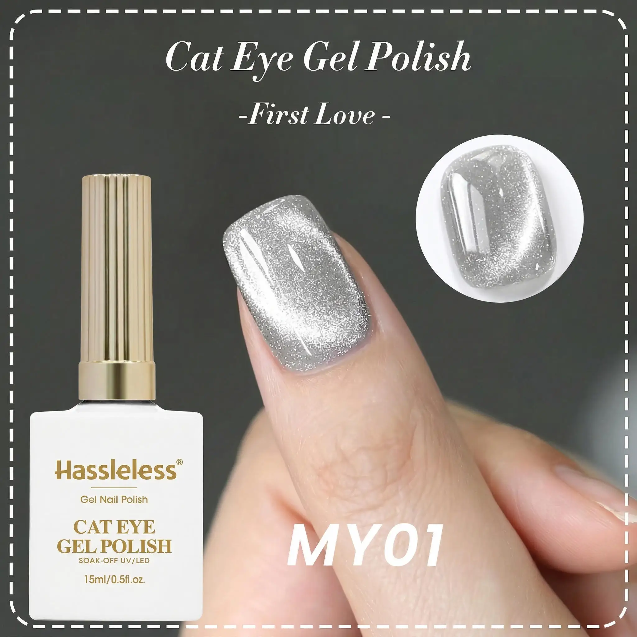 Hassleless 15ml Hydrating Cat Eye Gel Nail Polish with Super Shine, Semi-Permanent, Removable UV Gel Polish