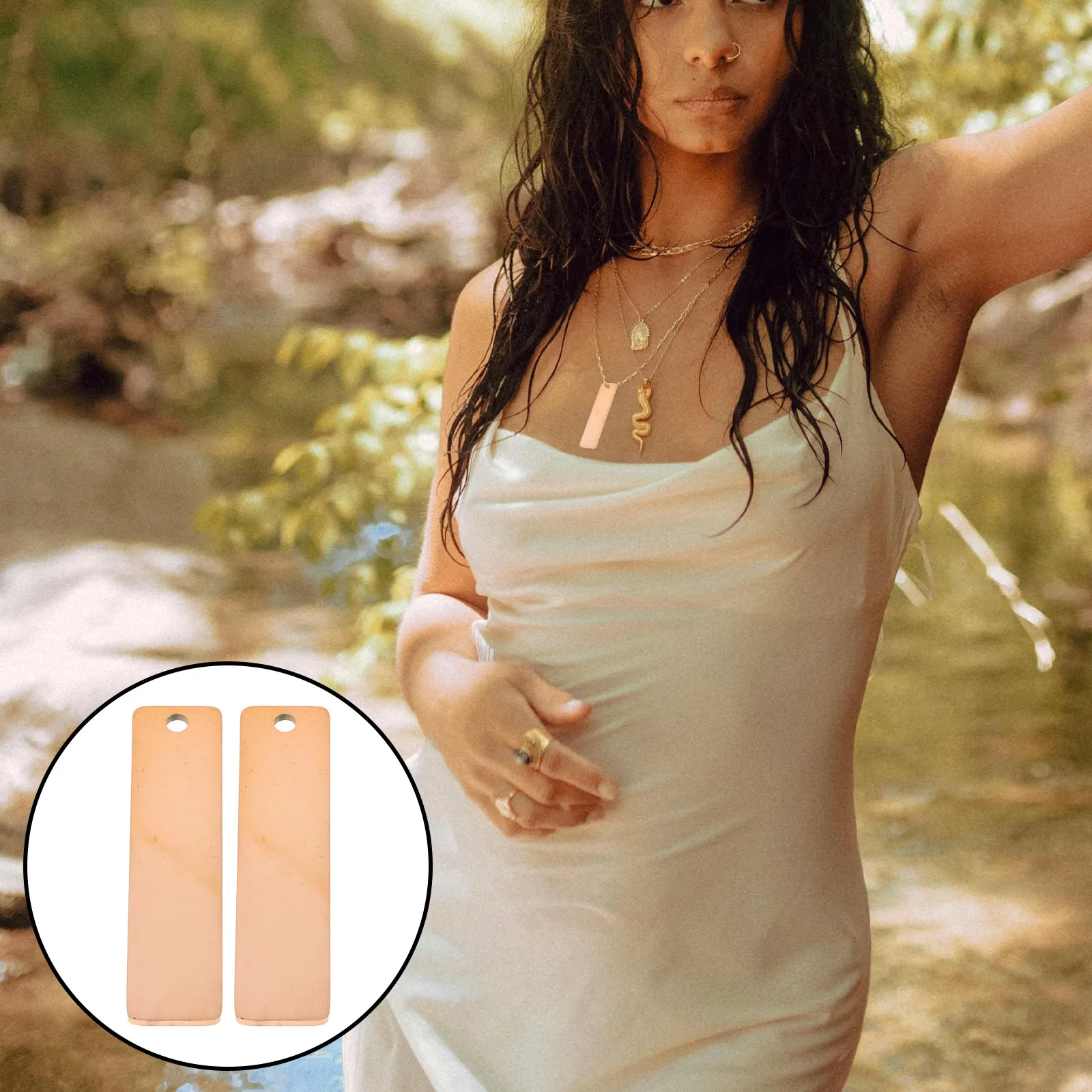 

6Pcs Rectangle Engravable Pendant Blanks Titanium Steel Tags Single Hole DIY Jewelry Making Stamping Metal Keychain Charms