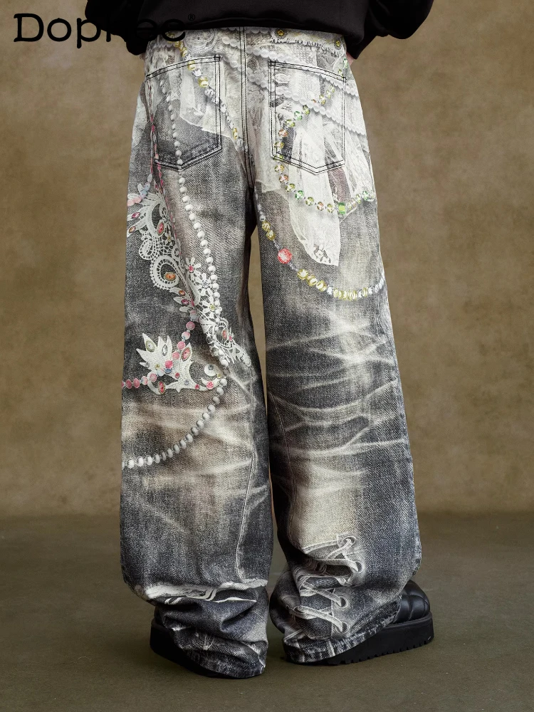 

Мужские джинсы 2026 года: новая летняя коллекция, модные, стильные, с цветными бусинами и цепочками, принтованные, прямые, из денима, с индивидуальным дизайном