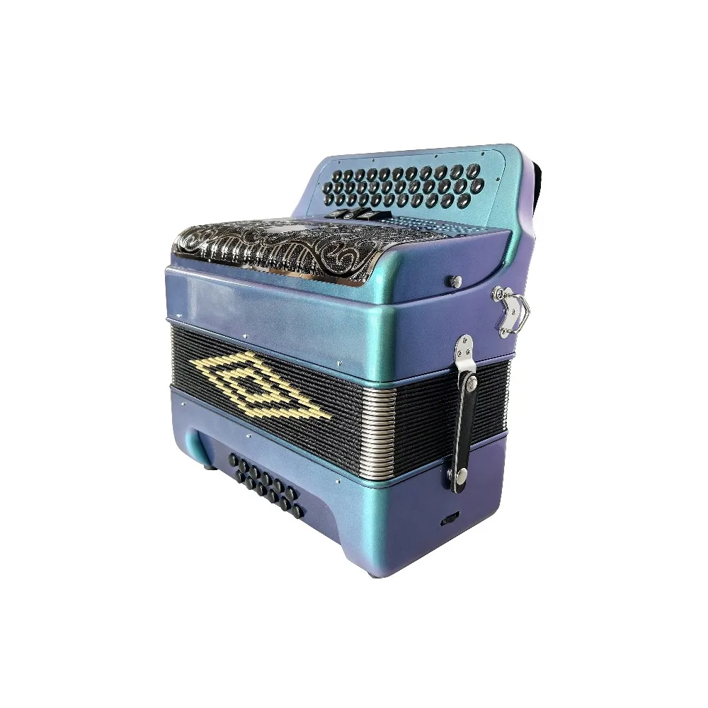 أداة الأكورديون Diatonic الاحترافية 34 أزرار 12 باس 3 سجلات جسم الحرباء الأخضر شواية سوداء فضية