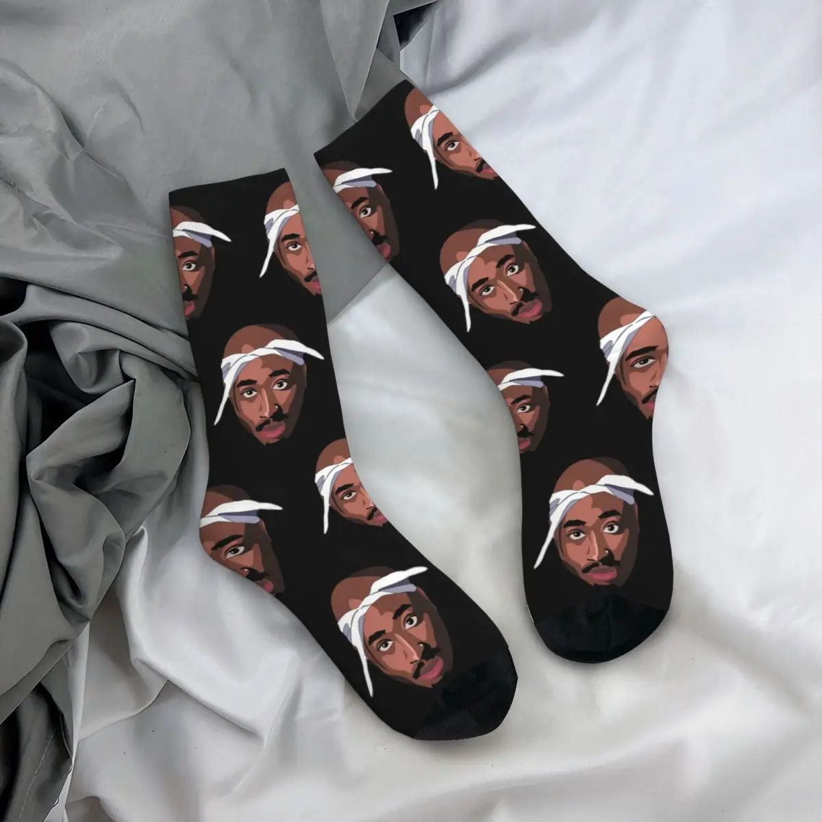 Kaus kaki Unisex nyaman Rapper Tupac, kaus kaki cetak 3D bahagia hangat, kaus kaki gaya jalanan