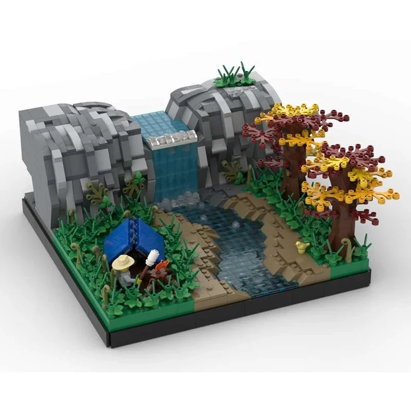 City Street View Moc Building Blocks Modular Campfire at the Waterfall Model Technology Brick  Assembly Construction Toy Gift