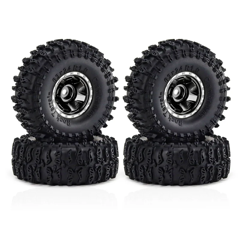 4Pcs Aluminum Alloy 1.0-Inch Tires And Wheels for 1/18 TRX4M Land Rover Wrangler SCX24 FMS Climbing Car