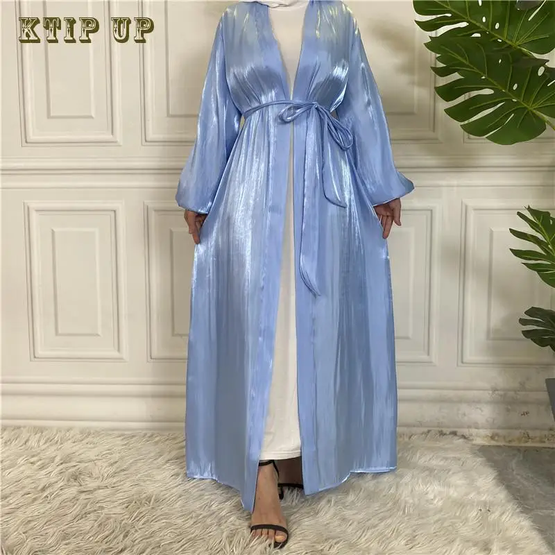 

Middle East Islamic Clothing New Muslim Fashion Islamic Arab Shiny Silk Lace Cardigan Gown Hijab Dress Turkey Caftan Marocain