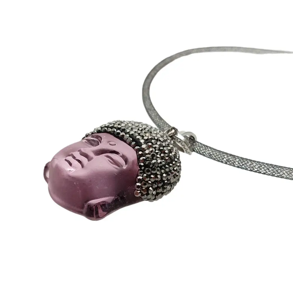 

Y·YING Pink Quartz Carved Buddha Pendant Choker Necklace 18"