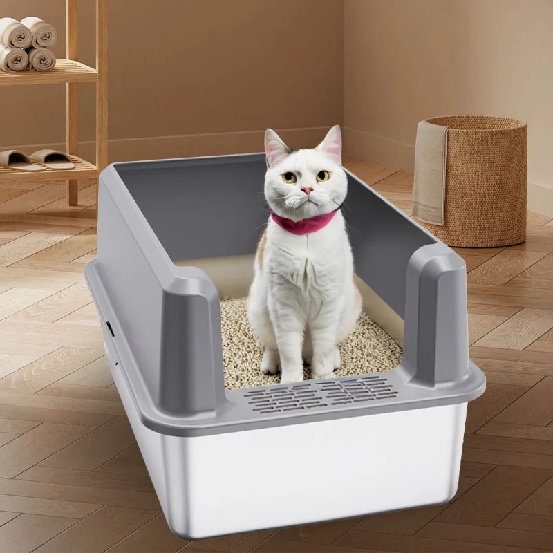 

Cat Litter Basin Super Large Cat Toilet Splash-proof Bedpan Stainless Steel Cat Litter Box For Manual Cleaning