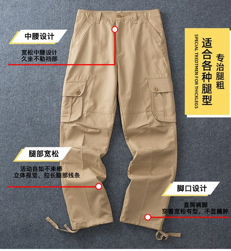 Vintage Mode Multi-Taschen Cargohose für Herren Klassische Knopf-Outdoor-Freizeithose Baggy Hose für Frühling und Herbst Vielseitige Herrenhose – Detail 4