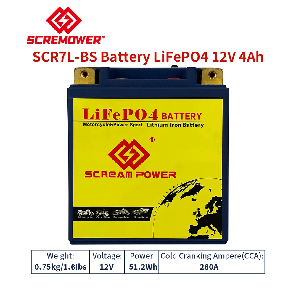 7L-BS 12V 4AH Lithium Phosphate Motorcycle Battery CCA 260A Scooter LiFePO4 Battery For Motobike SDH150, SDH125T, SDH110T, F1