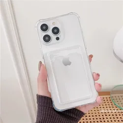 Candy color card holder silicon phone case for iPhone 15 14 13 12 11 Pro XR XS Max Mini fine hole shockproof clear soft cover