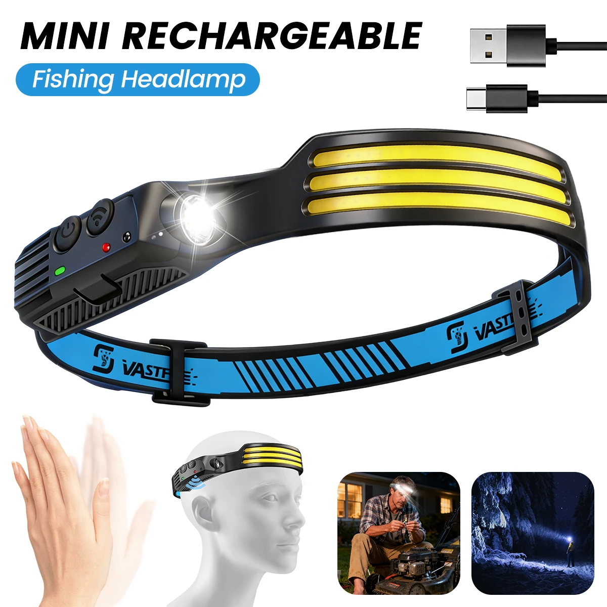 Led Rechargeable Headlamp Powerful COB Motion Sensor HeadLight Waterproof Head Flashlights For Outdoor Camping Fishing Head Lamp