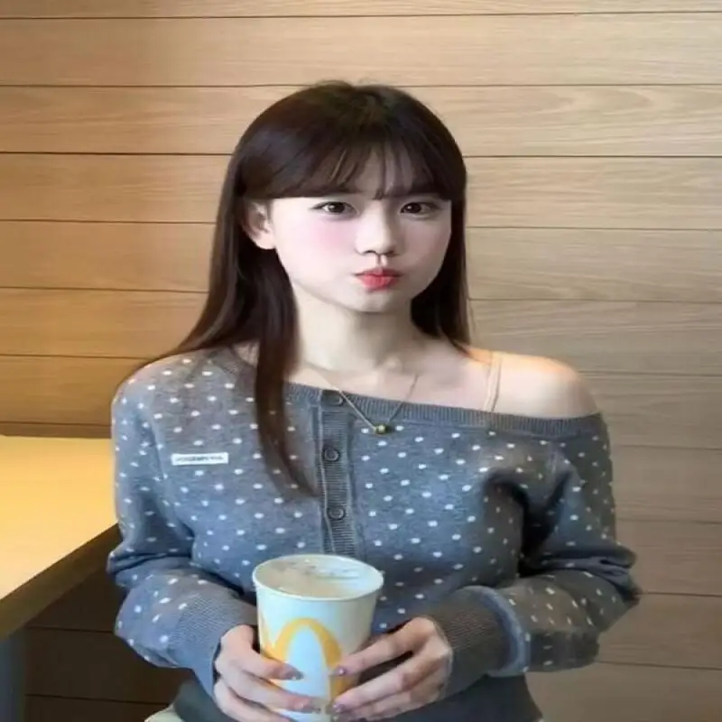 オフショルダーセーター 韓国風 春と秋 通勤 優しいリボンセーター オフィスワーカー向け カーディガン ニットセーター