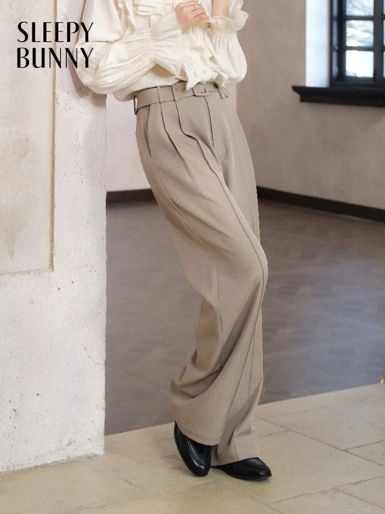 

Women Mid High Waist Pleated Pants Spring Loose Draped Straight Leg Trousers for Lady Casual Office Commuter Slacks Elegant