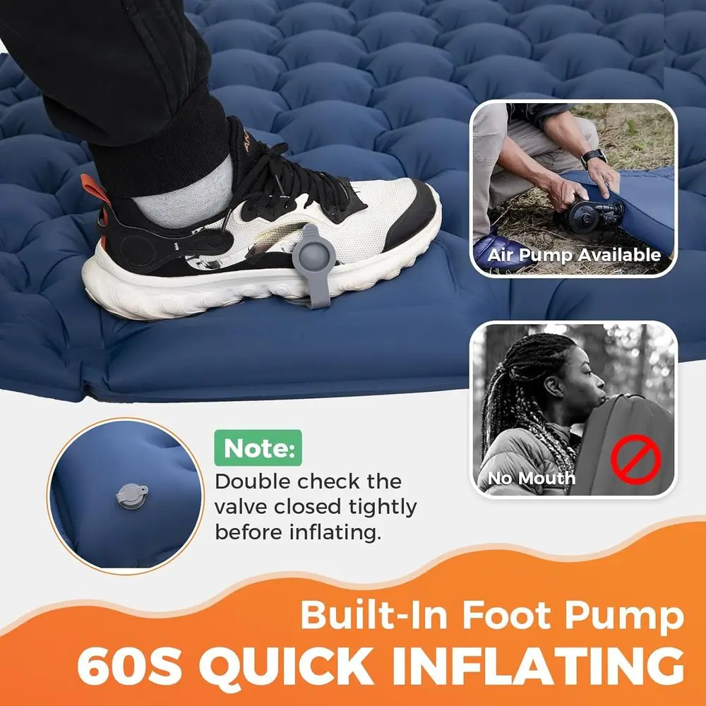 Colchão Inflável para Camping, Ultraleve e Compacto, com Travesseiro Embutido de 6,3 polegadas e Bomba de Pé para Caminhadas