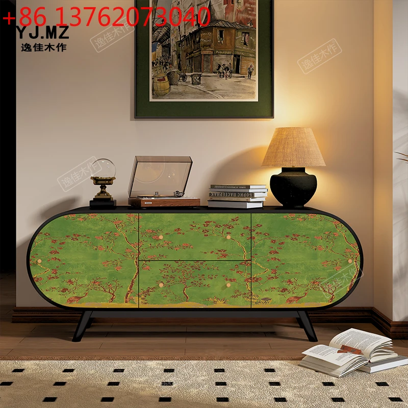 

Solid wood green flower living room decorative cabinet porch cabinet bedroom French locker