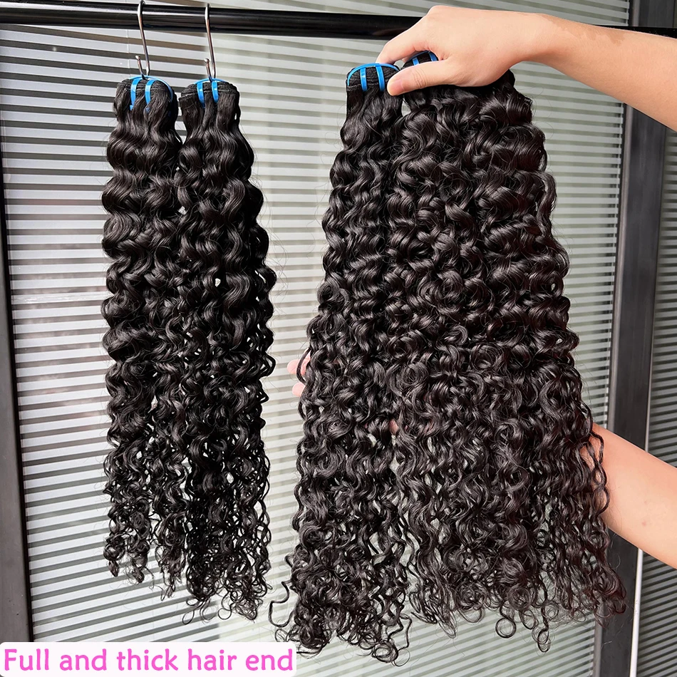 

12A Water Wave 100% Human Hair Bundles Extensions Weave #1B Natural Color Wet and Wavy Unprocessed Raw Virgin Hair For Women