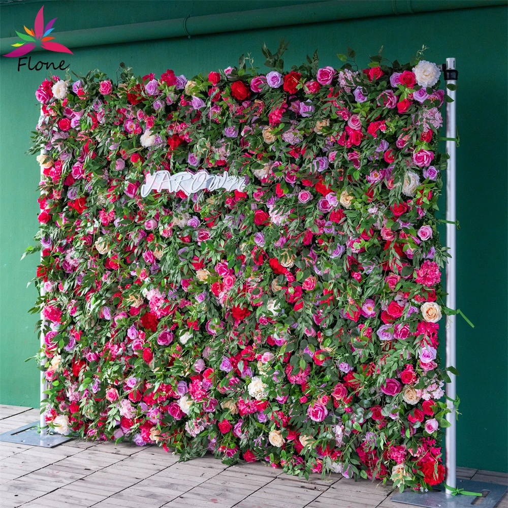 

Artificial Flower Arrangement Wall Wedding Backdrop Decoration Rose Red Rose Green Leaf Flowers Decortions Marriage Event Party