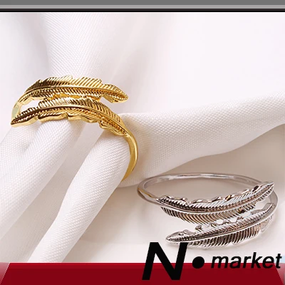 2023 New Portugal Restore Ancient Gold Leaf Napkin Rings Feather napkin Buckle Double Leaf Napkin Holder wedding Birthday party