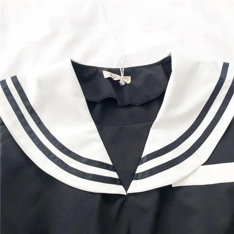 Traje de marinero japonés blanco y azul marino para mujer, uniforme JK de estudiante, estilo universitario, conjuntos de Falda plisada, Top corto