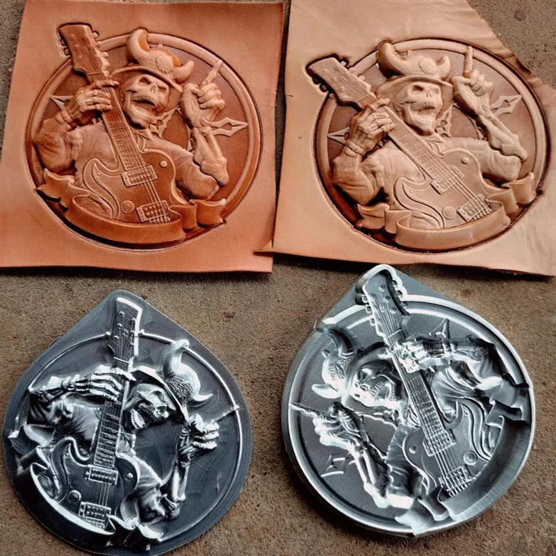 3D Rock Skull Style Aluminum Alloy Leather Embossing Carving Tool, 118mm X 118mm for Vegetable Tanned Leather Print Custom Logo