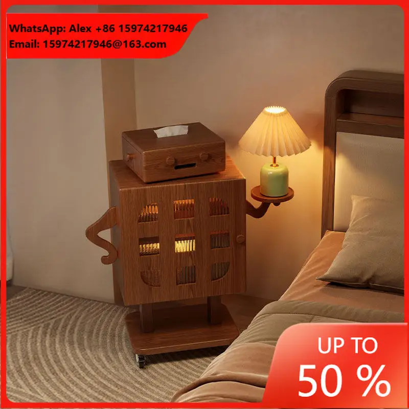 Winter Wood Nightstand Mobile Bedside Cabinet Solid Wood Minimalist Modern Bedroom Light Storage Living Room Creative Side