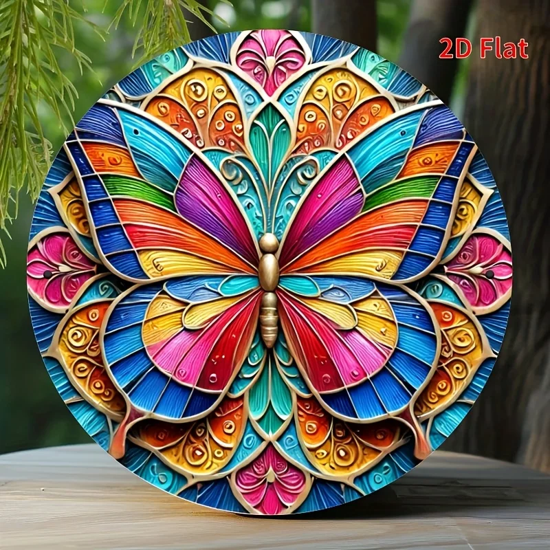 1 Stück buntes Schmetterlings-Metallblechschild – 20,3 x 20,3 cm große Aluminium-Wandkunst mit lebendigem 2D-Flachdesign, verträumter Stil für Kinderzimmer, Crea