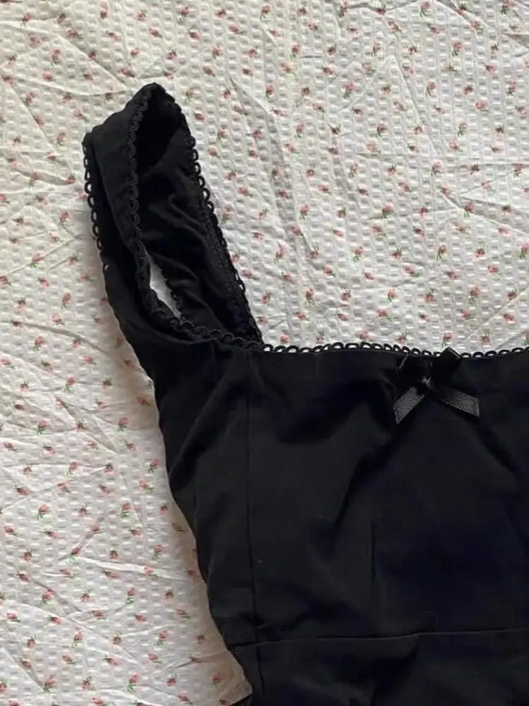 Punk laço estilingue magro y2k roupas arco goth vintage americano sexy harajuku colheita topo sem costas streetwear doce 90s verão colete emo