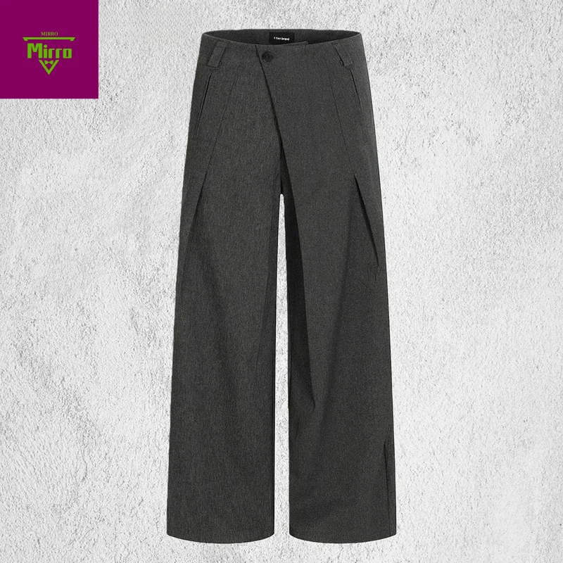 

【Mirrordust】Скащенные плиссированные офисные костюмные брюки мужские однотонные ретро осенне-зимние мешковатые широкие повседневные брюки мужские