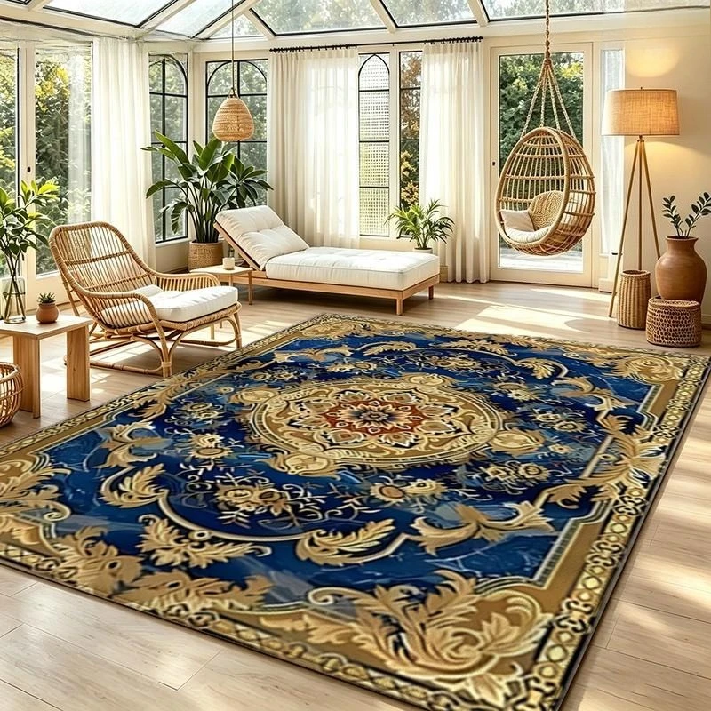 Classic Ornate Geometric Floral Printed Anti Slip Large Area Rug Soft Vintage Floor Carpet Living Room Bedroom Home Indoor Mat