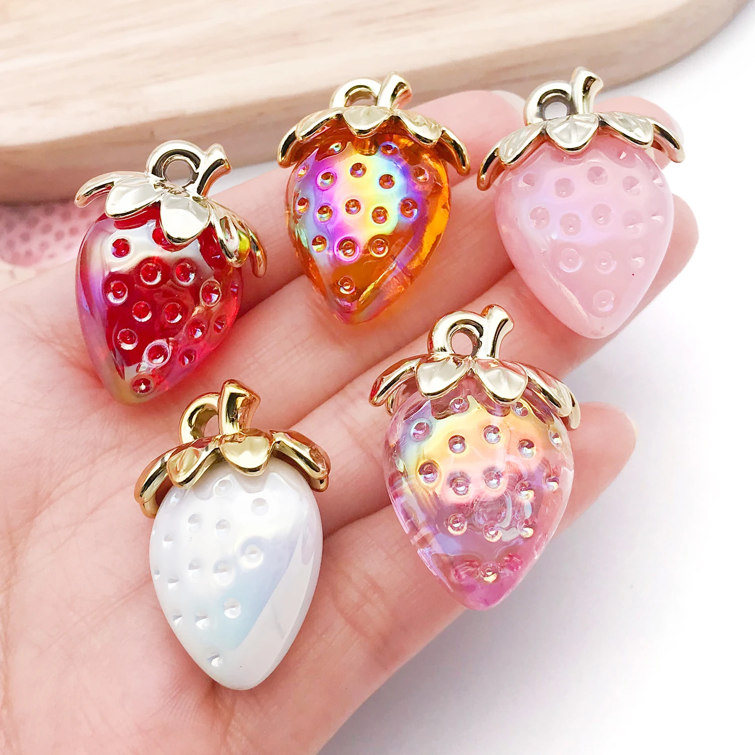 6/10Pcs/Pack Transparent Strawberry Apples Peanuts Acrylic Charms Pendant for DIY Jewelry Making Necklace Keychain Accessories ﻿