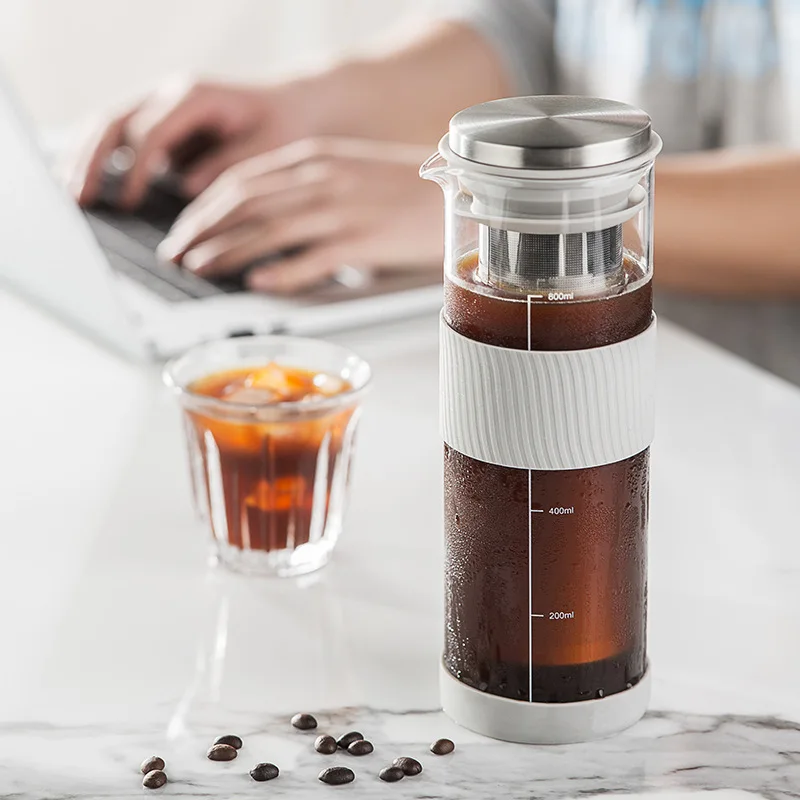 Leeseph Portable Airtight Cold Brew Iced Coffee Maker Tea Infuser - 800ml Cold Brew Coffee Kettle Brewing Glass Carafe Pitcher