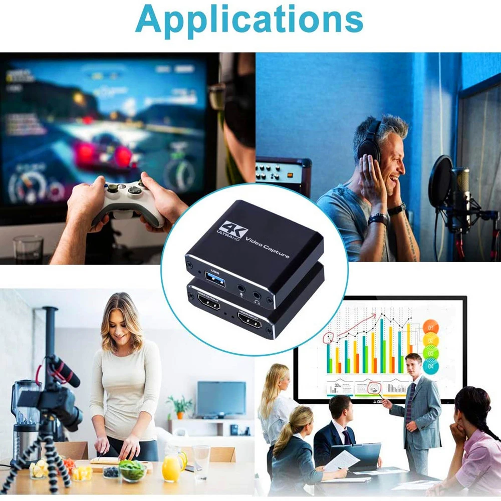 

Live Streaming Audio Video Capture Card with Microphone 4K Loop-Out 1080p 60fps Video Recorder for Gaming &Video Conference