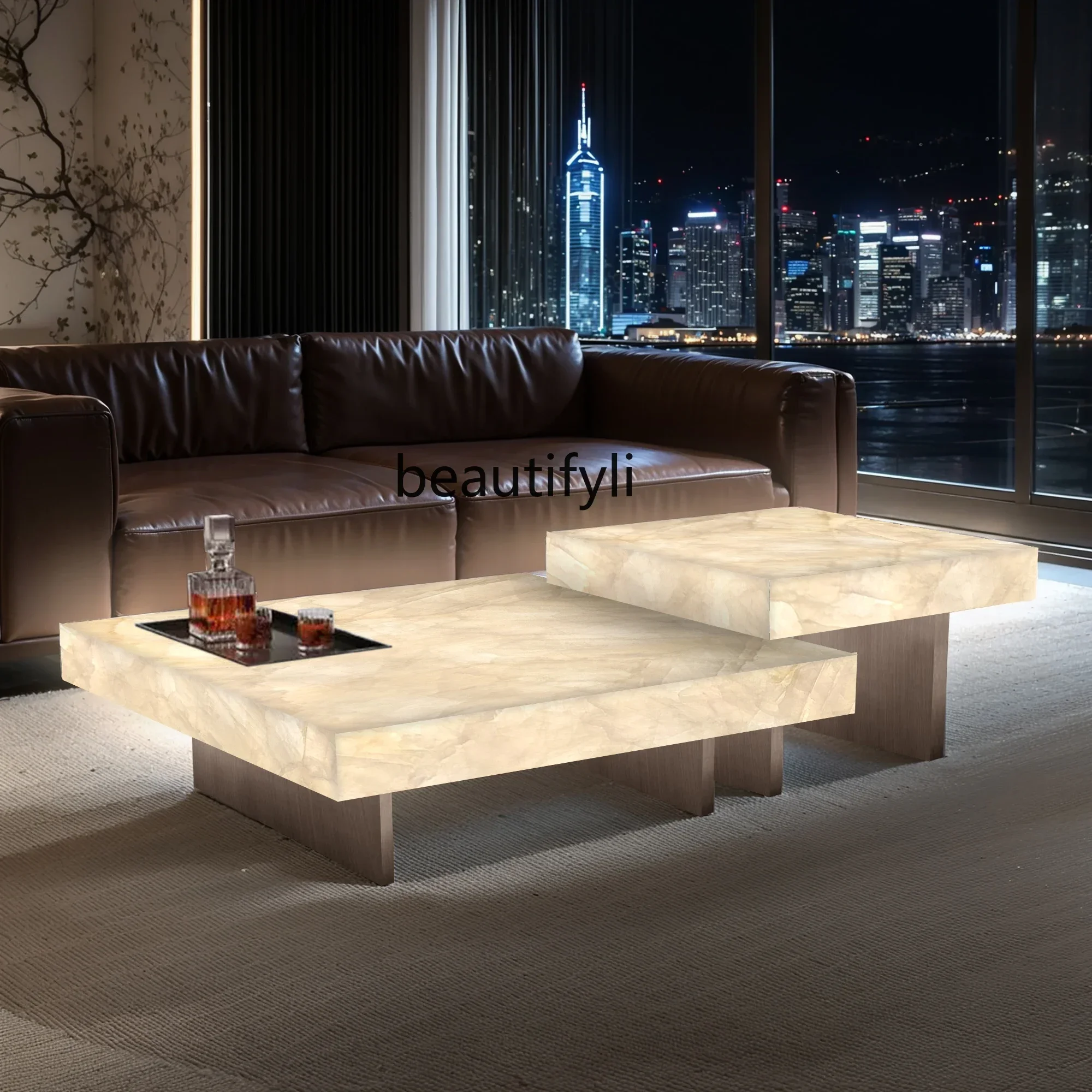 Coffee table combination living room square jade luxury stone light luxury high-end large flat-floor villa coffee table