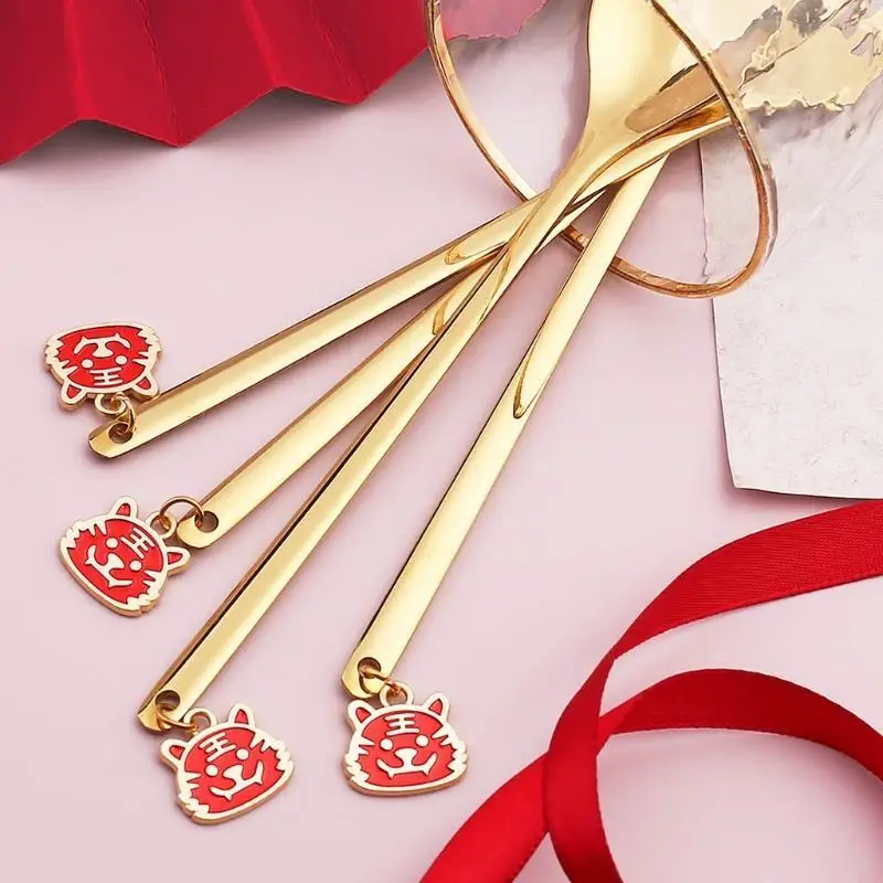 Cartoon Charm Stainless Steel Spoon Fork Chinese New Year Tableware Gift X3UC
