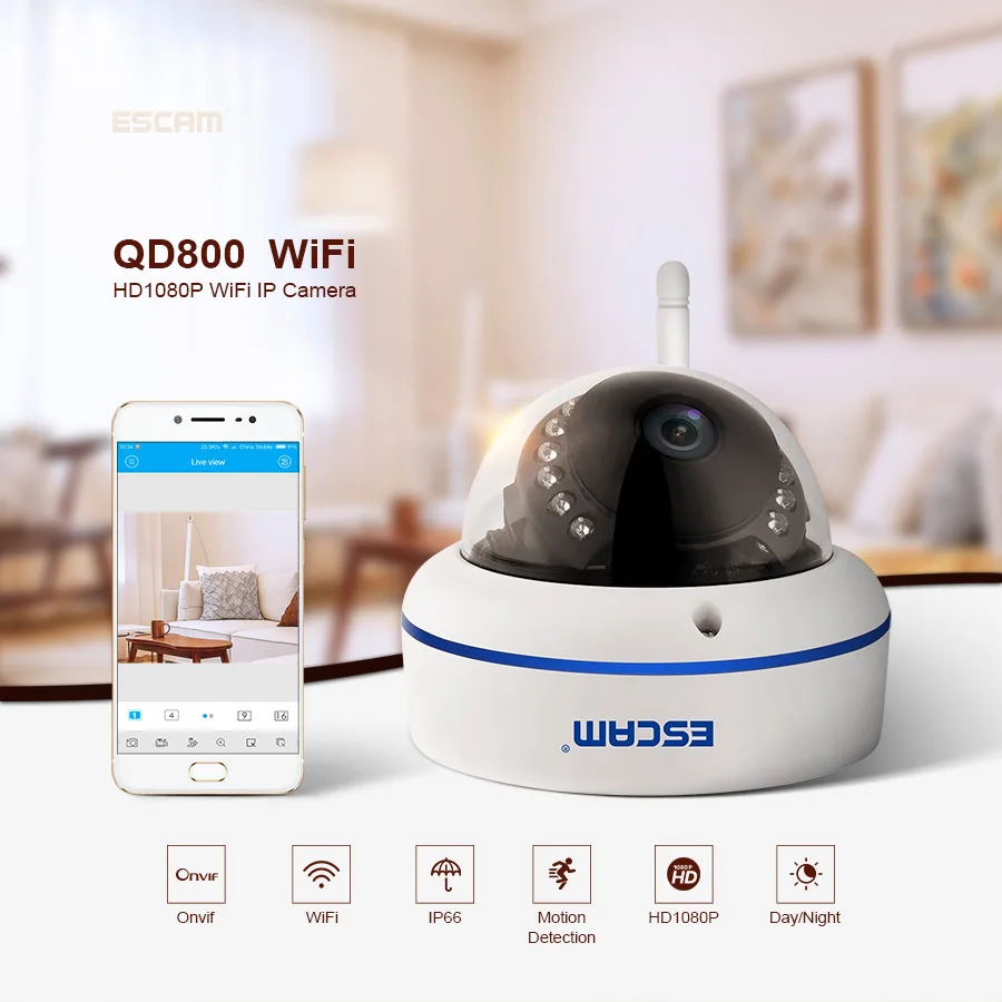 

ESCAM QD800WIFI Speed HD 2MP H.264 IP-камера наблюдения POE Аудио микрофон Купольная домашняя камера безопасности в помещении