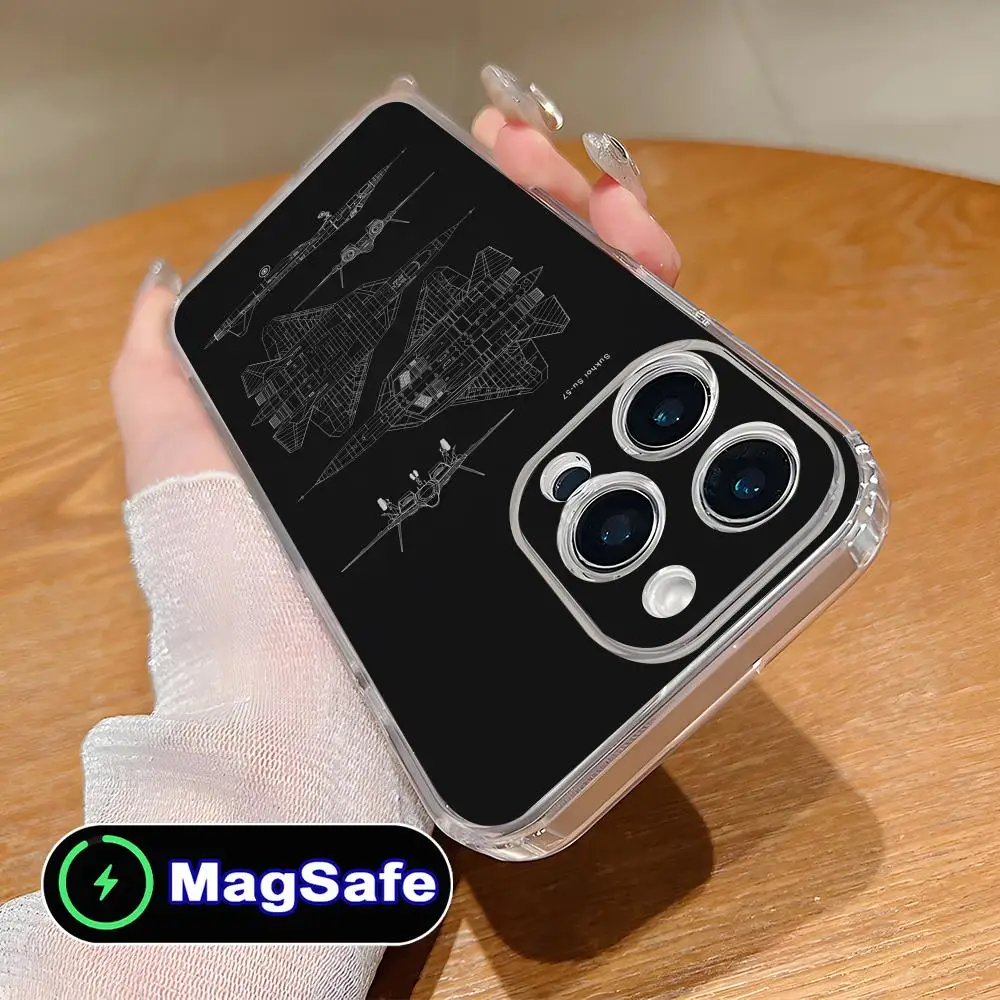 

Чехол Ftealth Fighter SU57 из прозрачного TPU с поддержкой MagSafe для iPhone 17 16 15 14 13 12 11 Air Pro Max Plus Mini, цветной