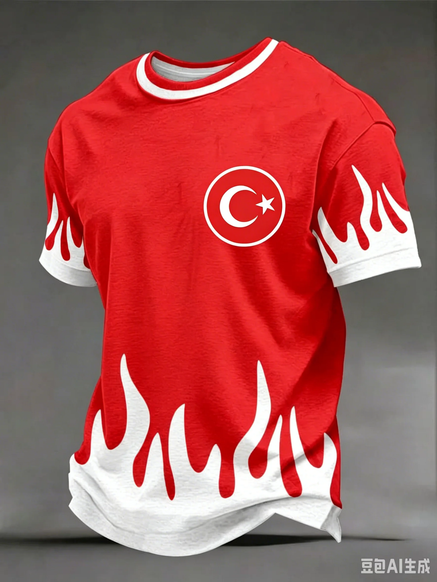 3D White Flame Drip Turkey Flag T Shirt Turkish Crescent Star Graphic Tee Men Loose Short Sleeve Football Supporter Casual Tops