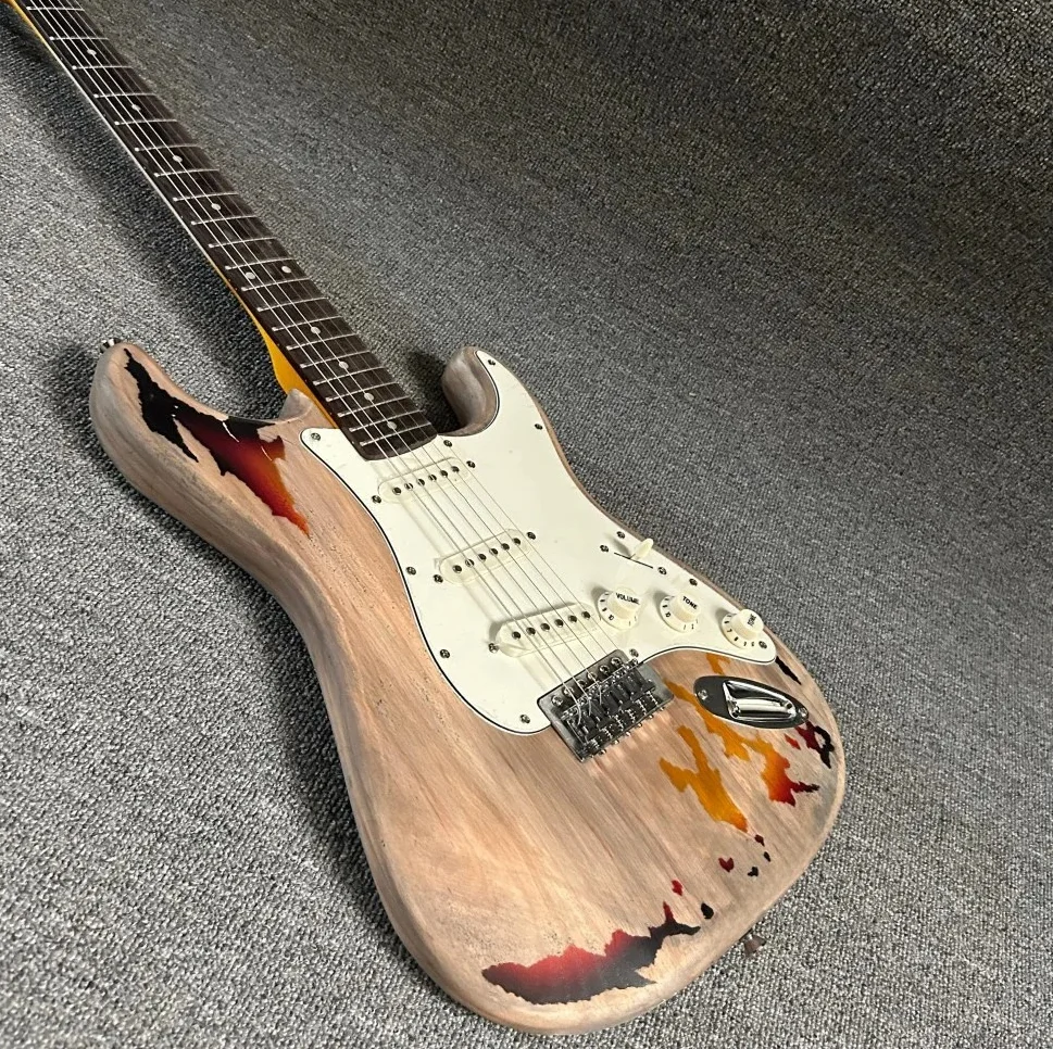 

2026 Лидер продаж, 39 дюймов, винтажная гитара Sunburst, 22 тона, корпус из ольхи, фиксированный бридж, 6 струн, на складе